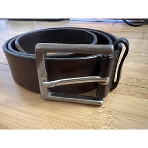 Vintage Banana Republic Brown Leather Belt Silver Tone Solid Brass Buckle Size34